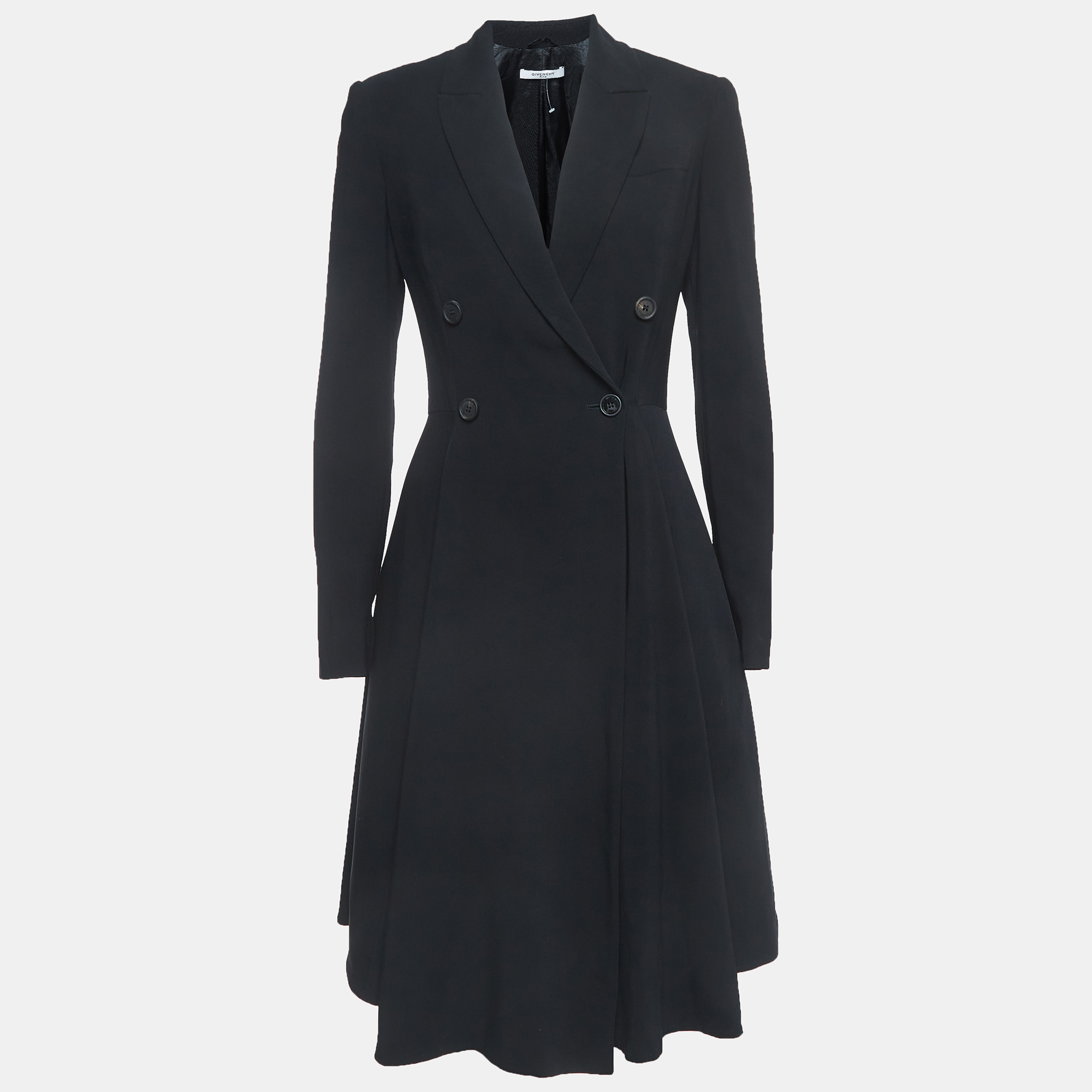 Givenchy Black Crepe Double Breasted Flared Mid-Length Coat M