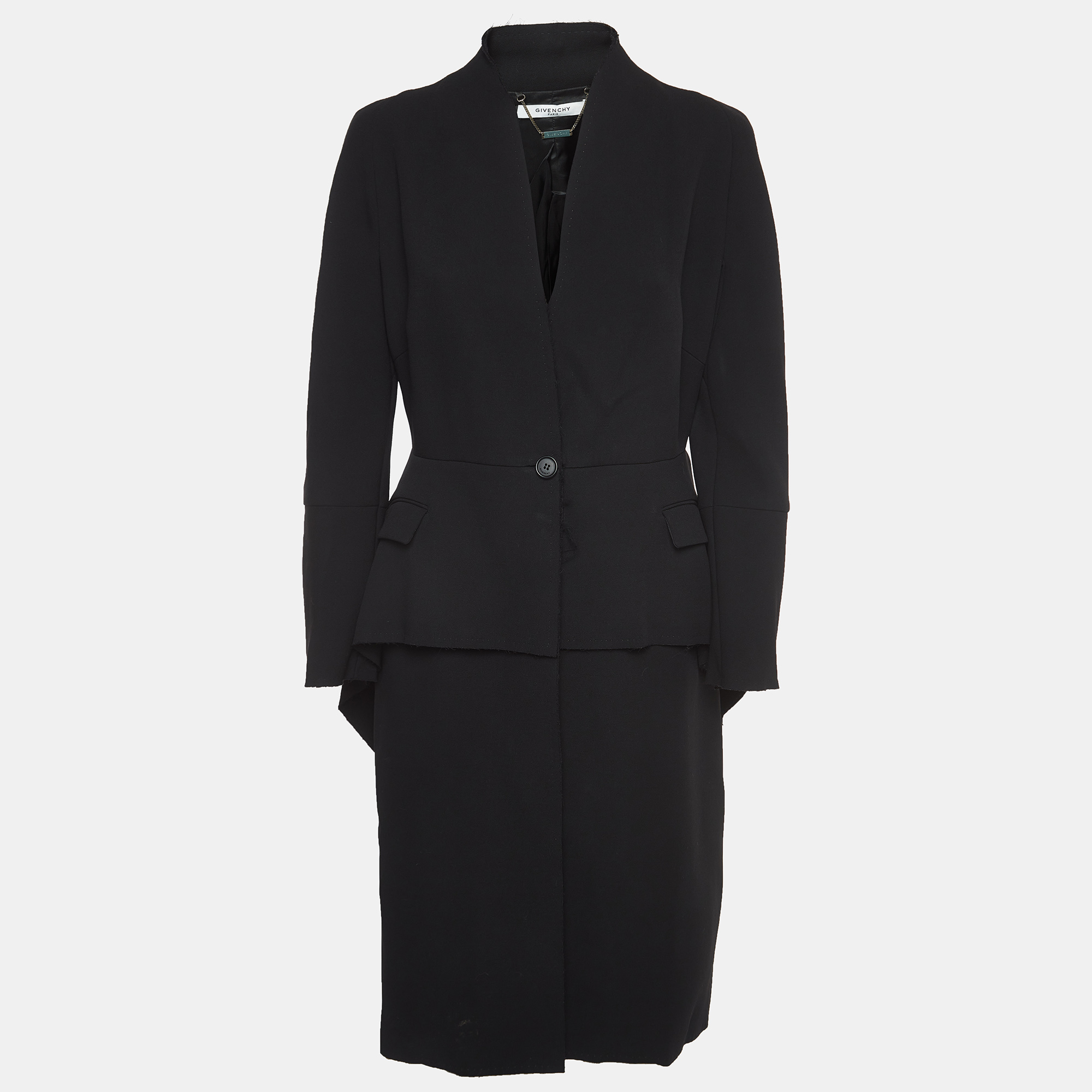 Givenchy black wool single breasted tiered mid-length coat l