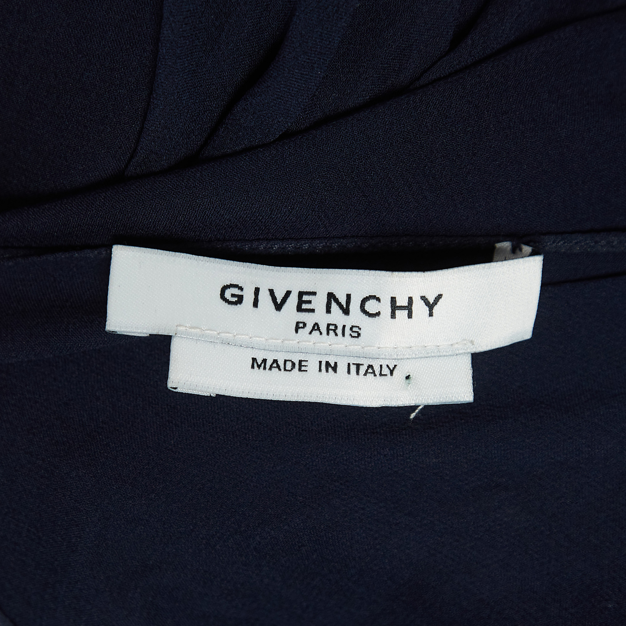 Givenchy Navy Blue Draped Silk Chiffon Long Sleeve Blouse M