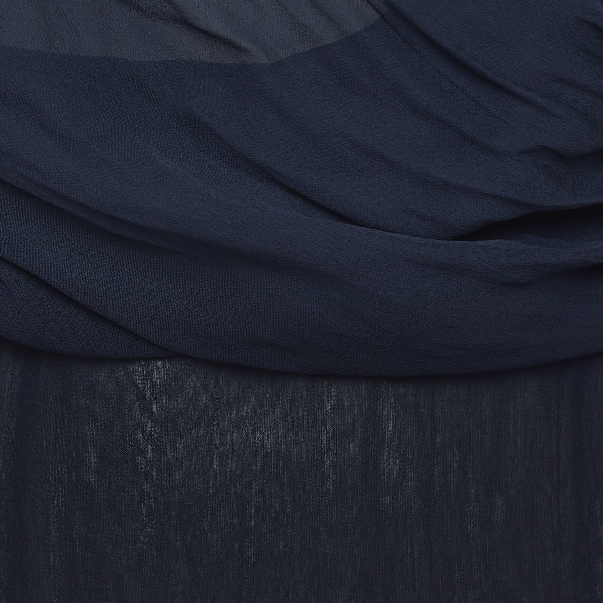 Givenchy Navy Blue Draped Silk Chiffon Long Sleeve Blouse M