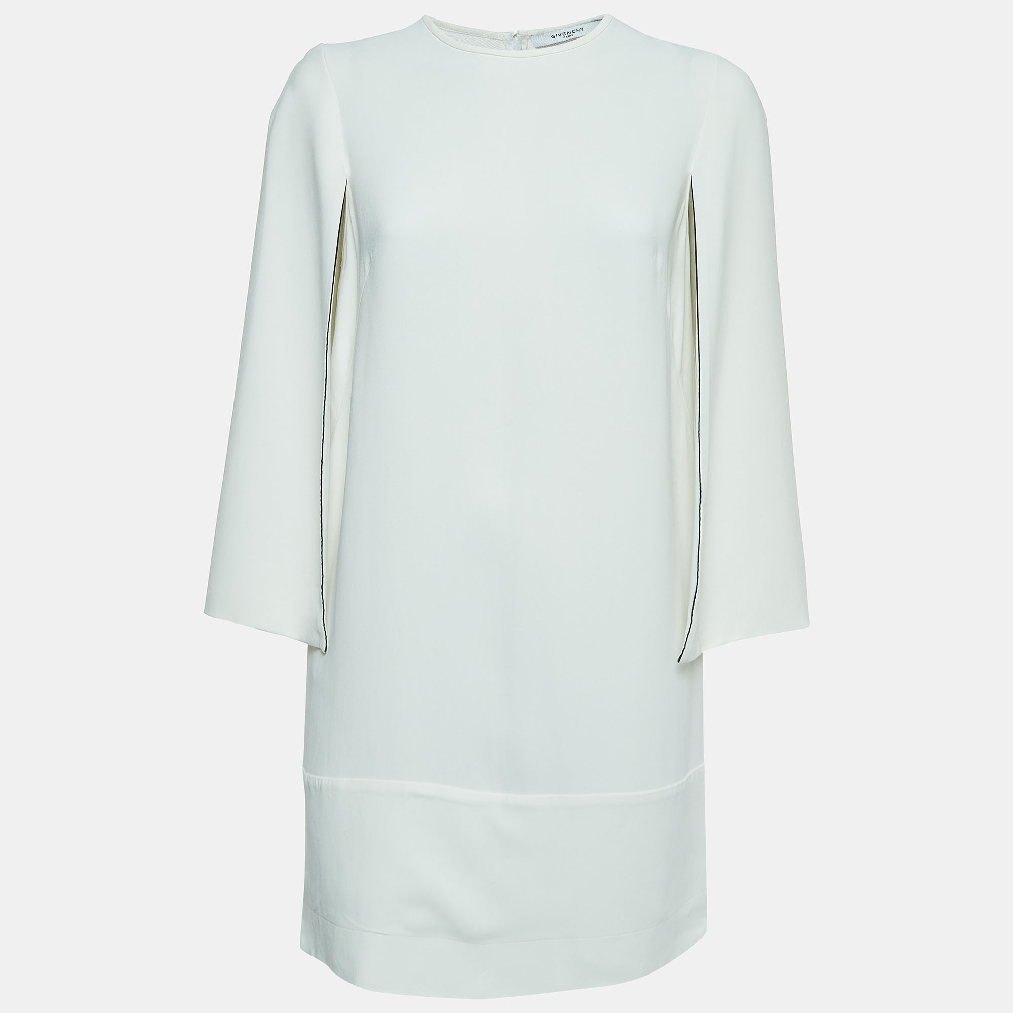 Givenchy White Crepe Cape Sleeve Detail Shift Dress M