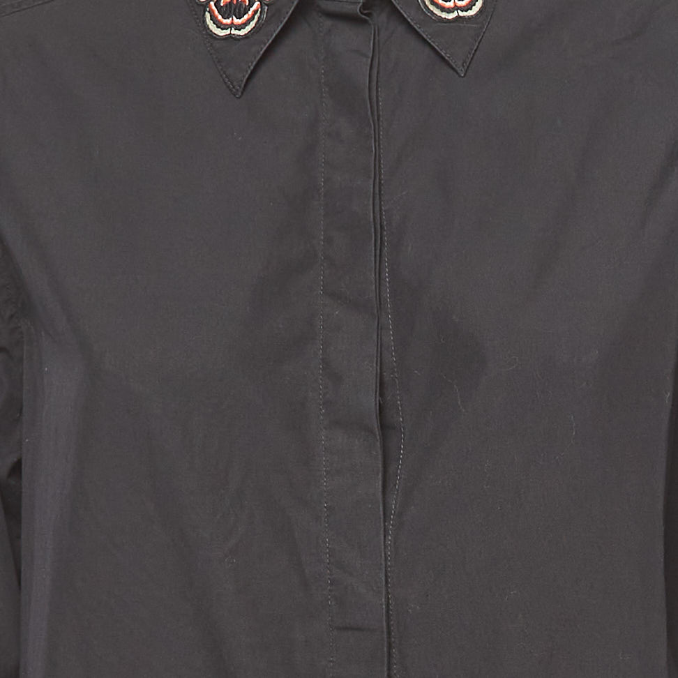 Givenchy Black Cotton Butterfly Patch Collar Button Front Shirt M