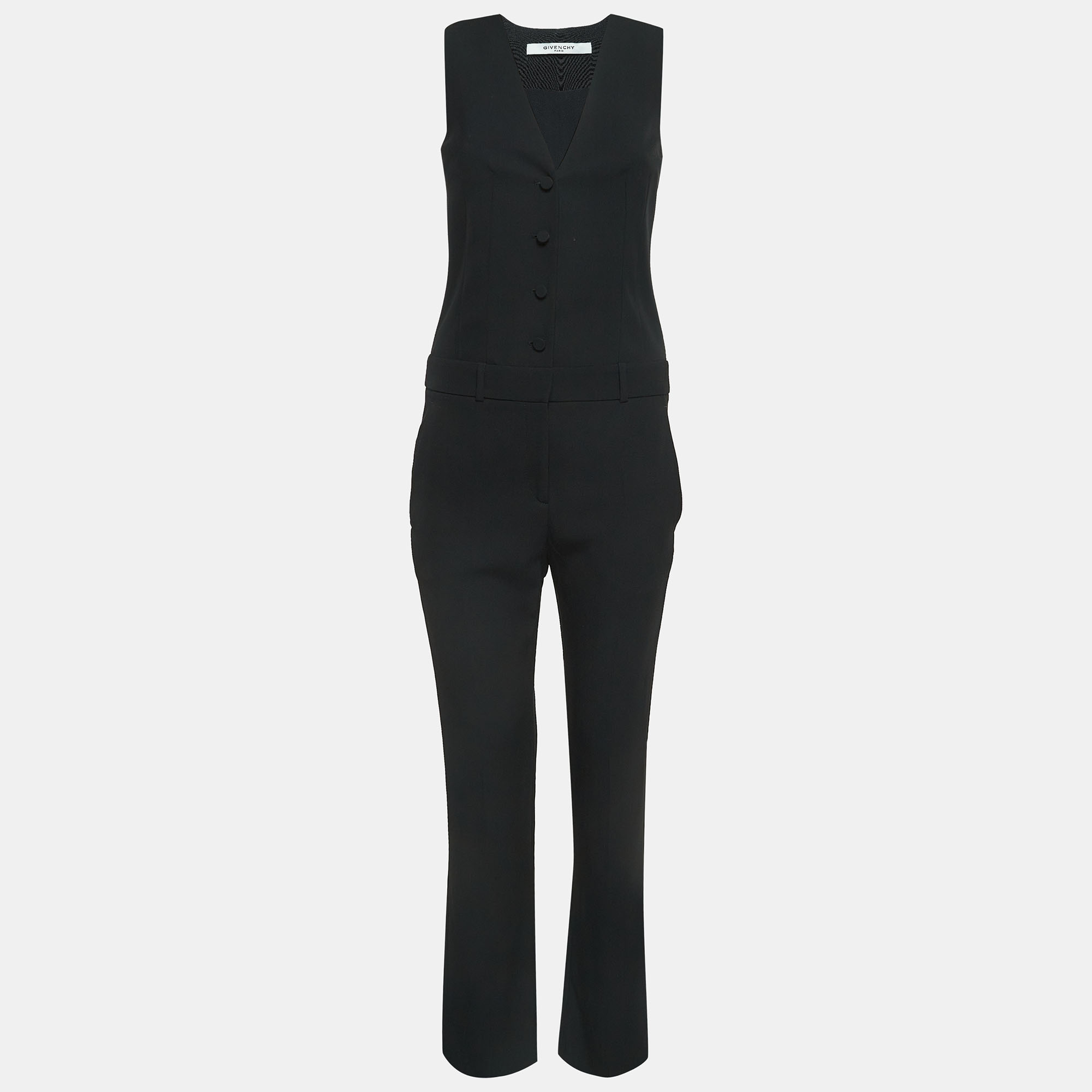 Givenchy Black Crepe Buttoned Sleeveless Jumpsuit S