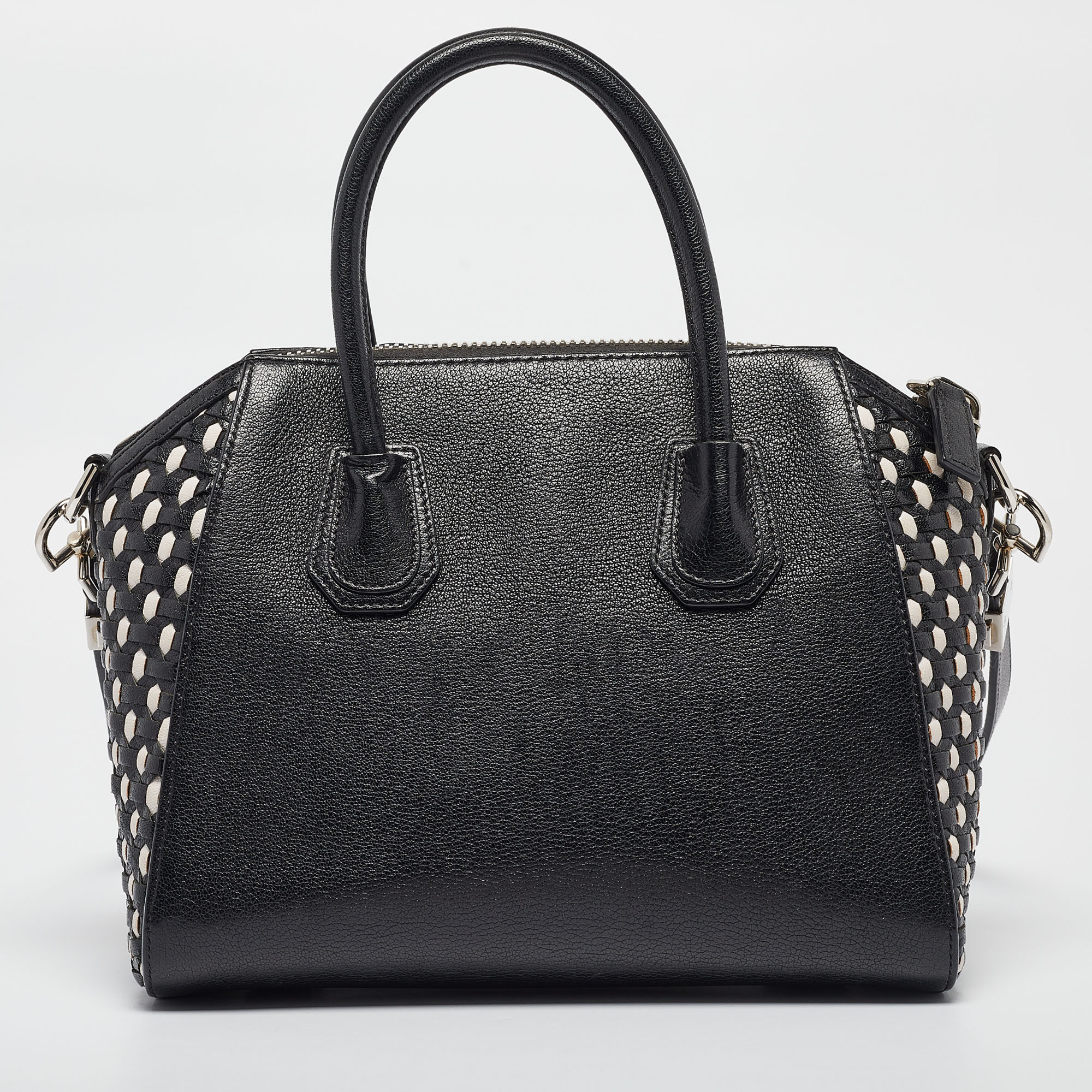 Givenchy Black/White Leather Small Woven Antigona Satchel