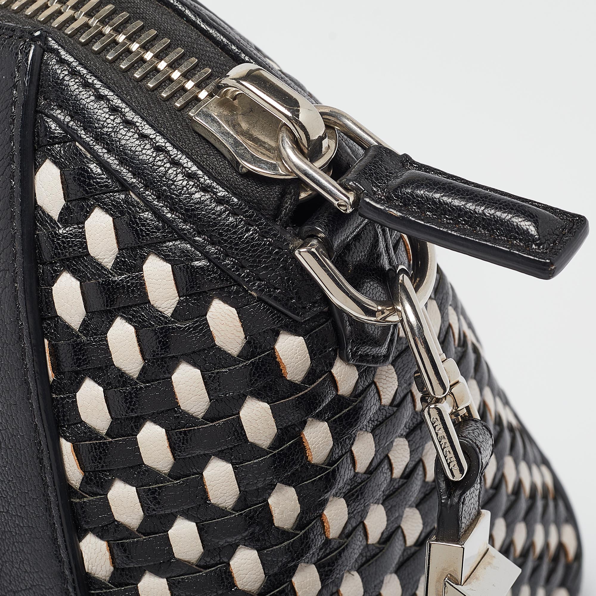 Givenchy Black/White Leather Small Woven Antigona Satchel