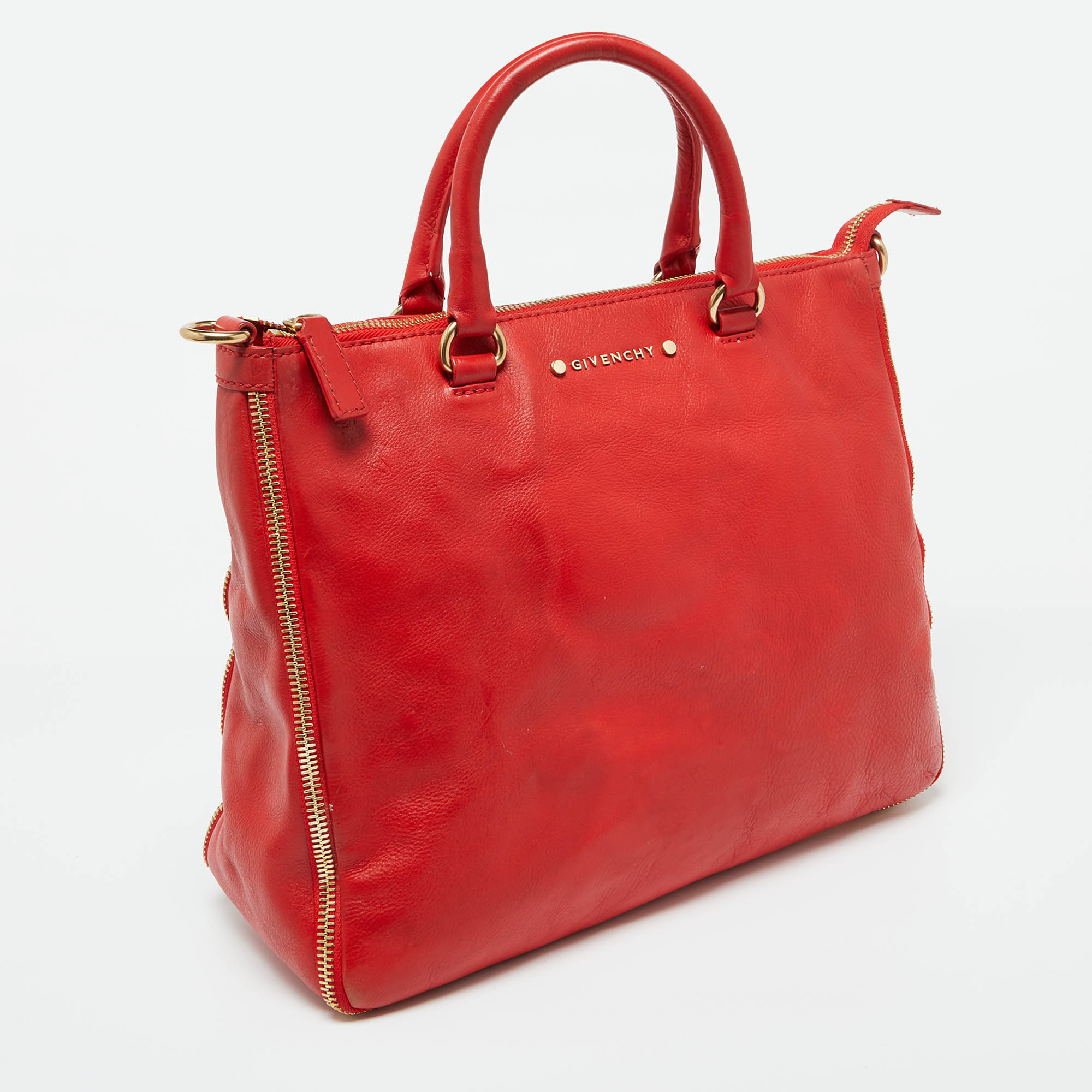 Givenchy Orange Leather Zip Tote