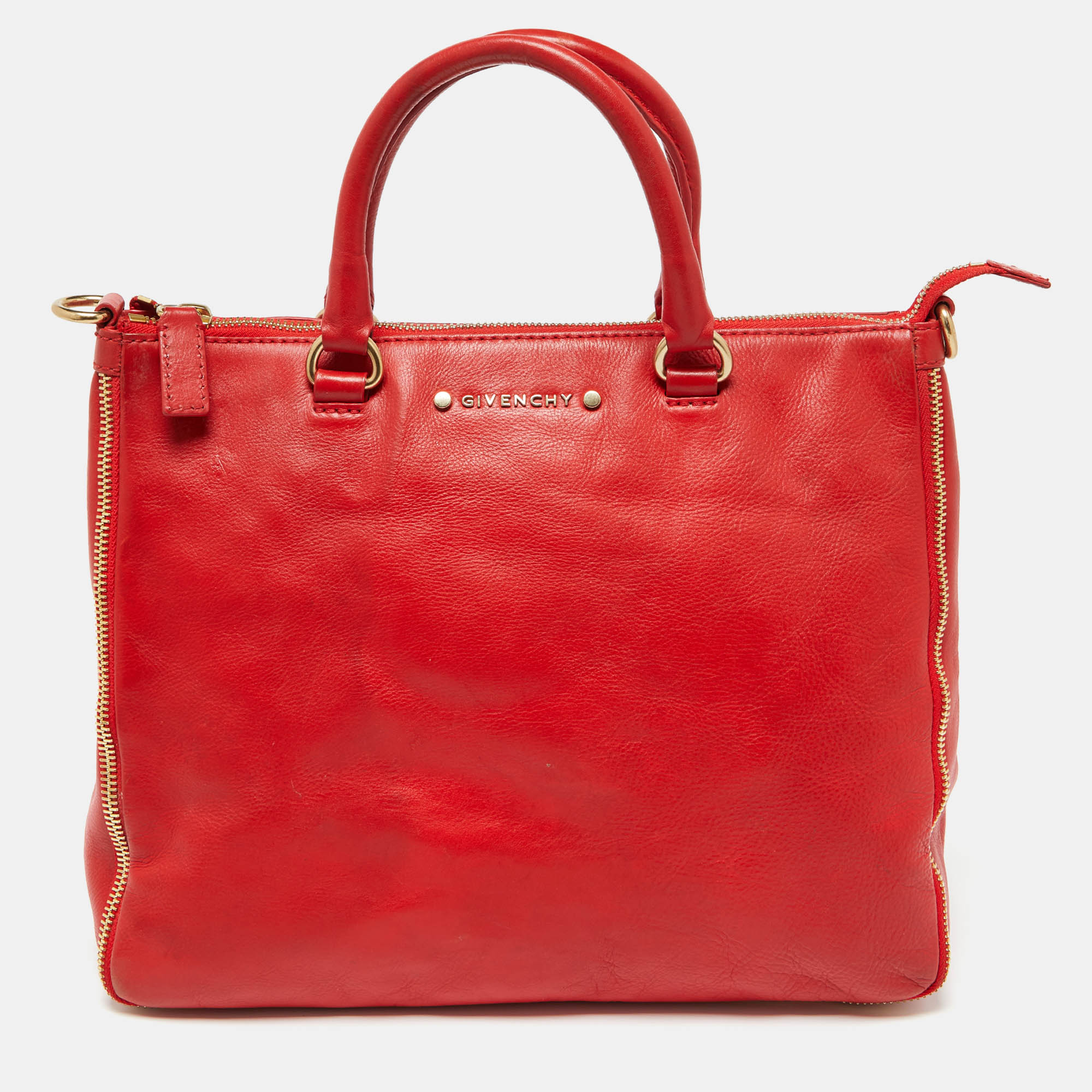 Givenchy Orange Leather Zip Tote