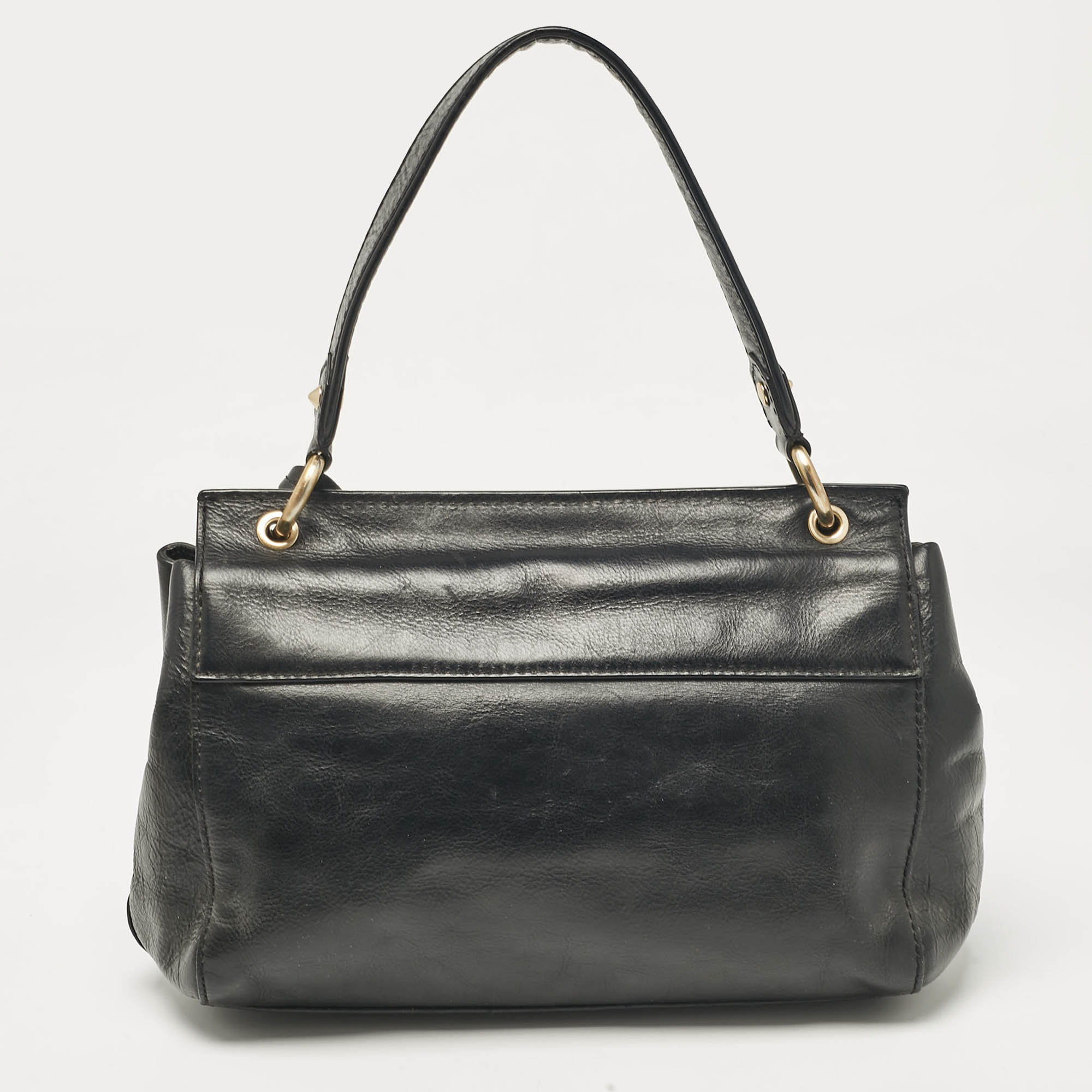 Givenchy Black Leather Pushlock Flap Top Handle Bag