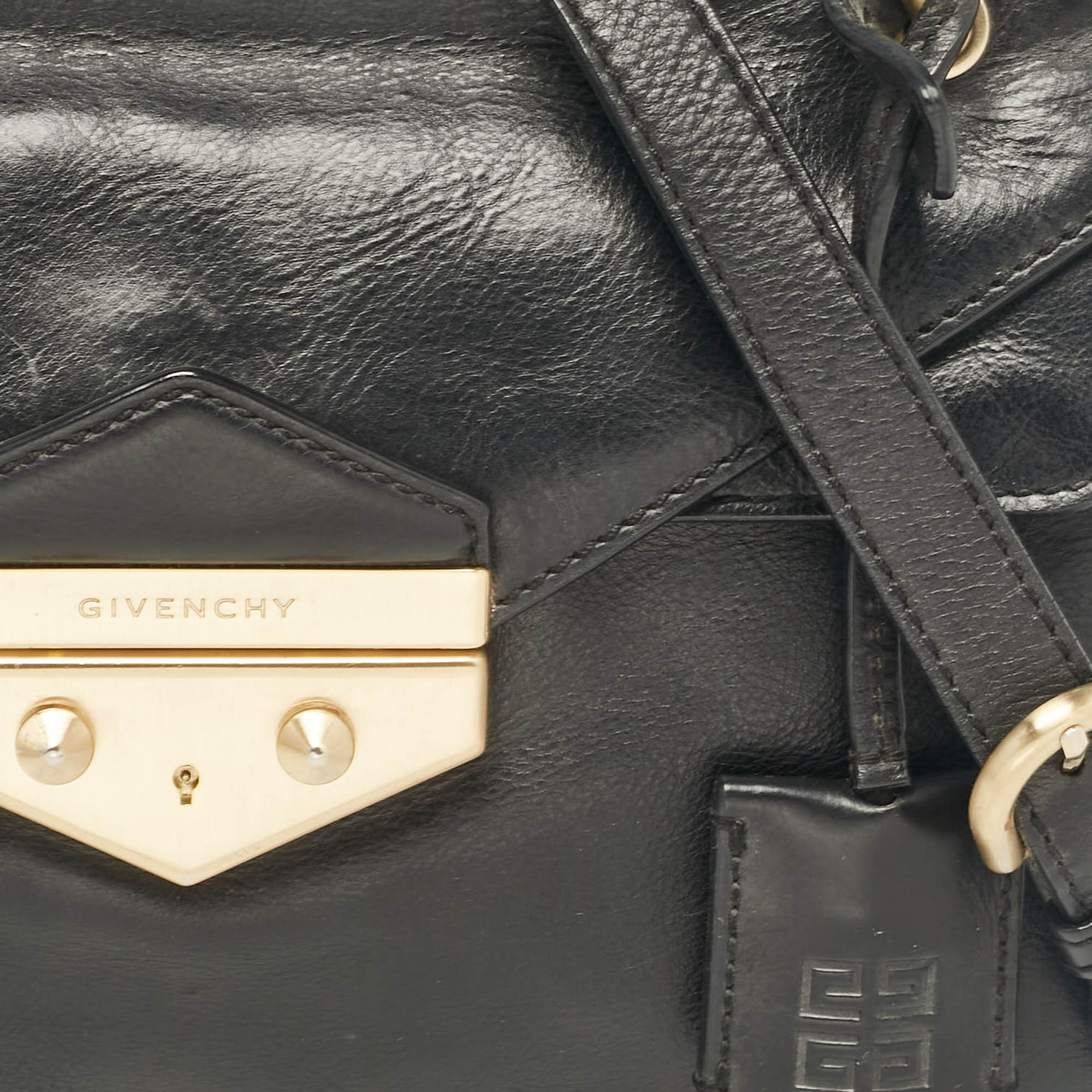 Givenchy Black Leather Pushlock Flap Top Handle Bag