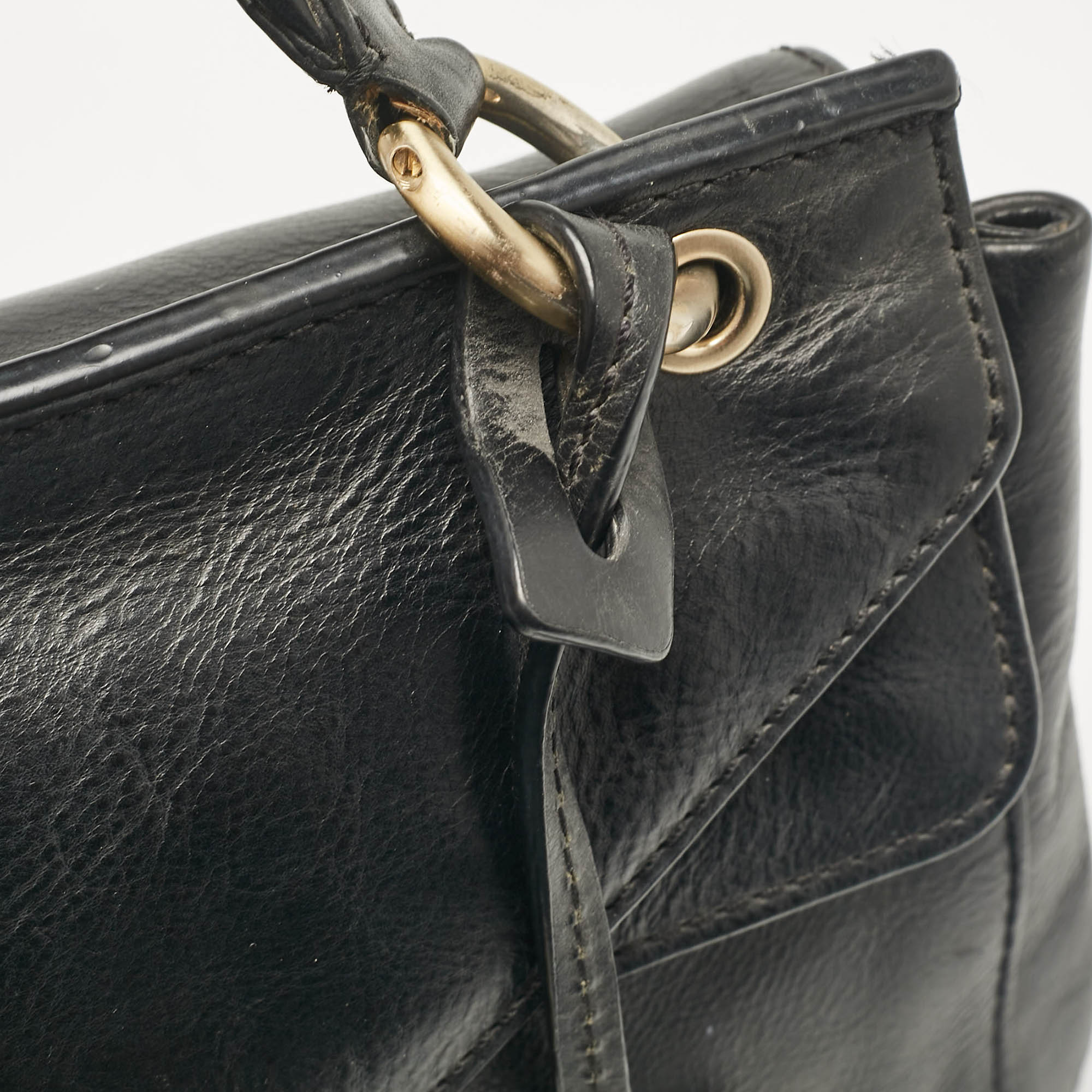 Givenchy Black Leather Pushlock Flap Top Handle Bag