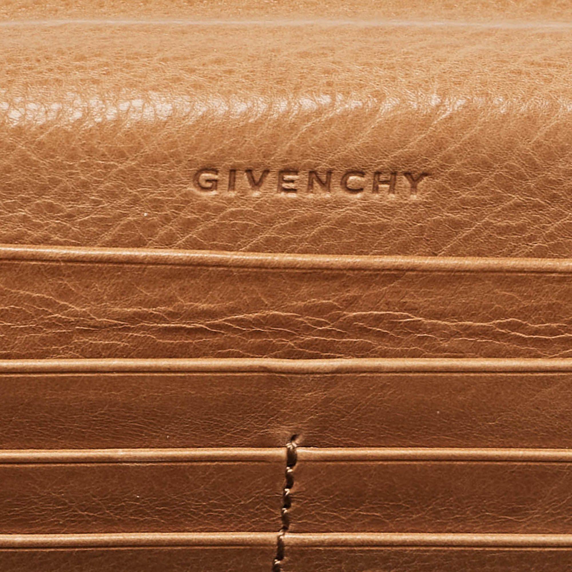 Givenchy Brown Leather Front Zip Continental Wallet