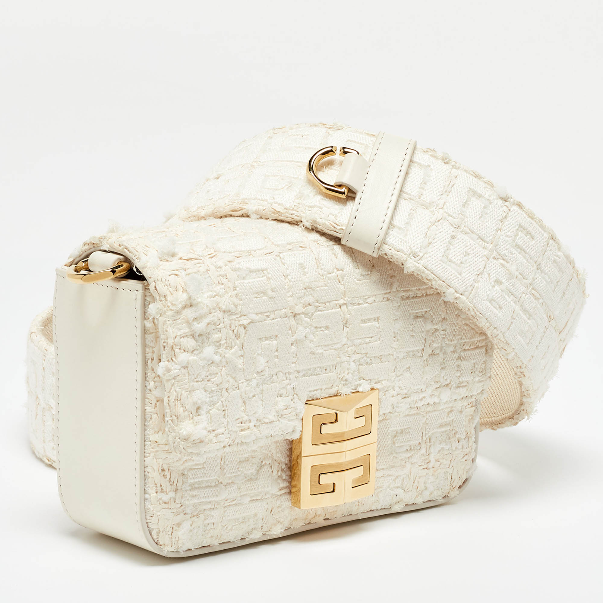 Givenchy White Tweed Fabric And Leather 4G Crossbody Bag