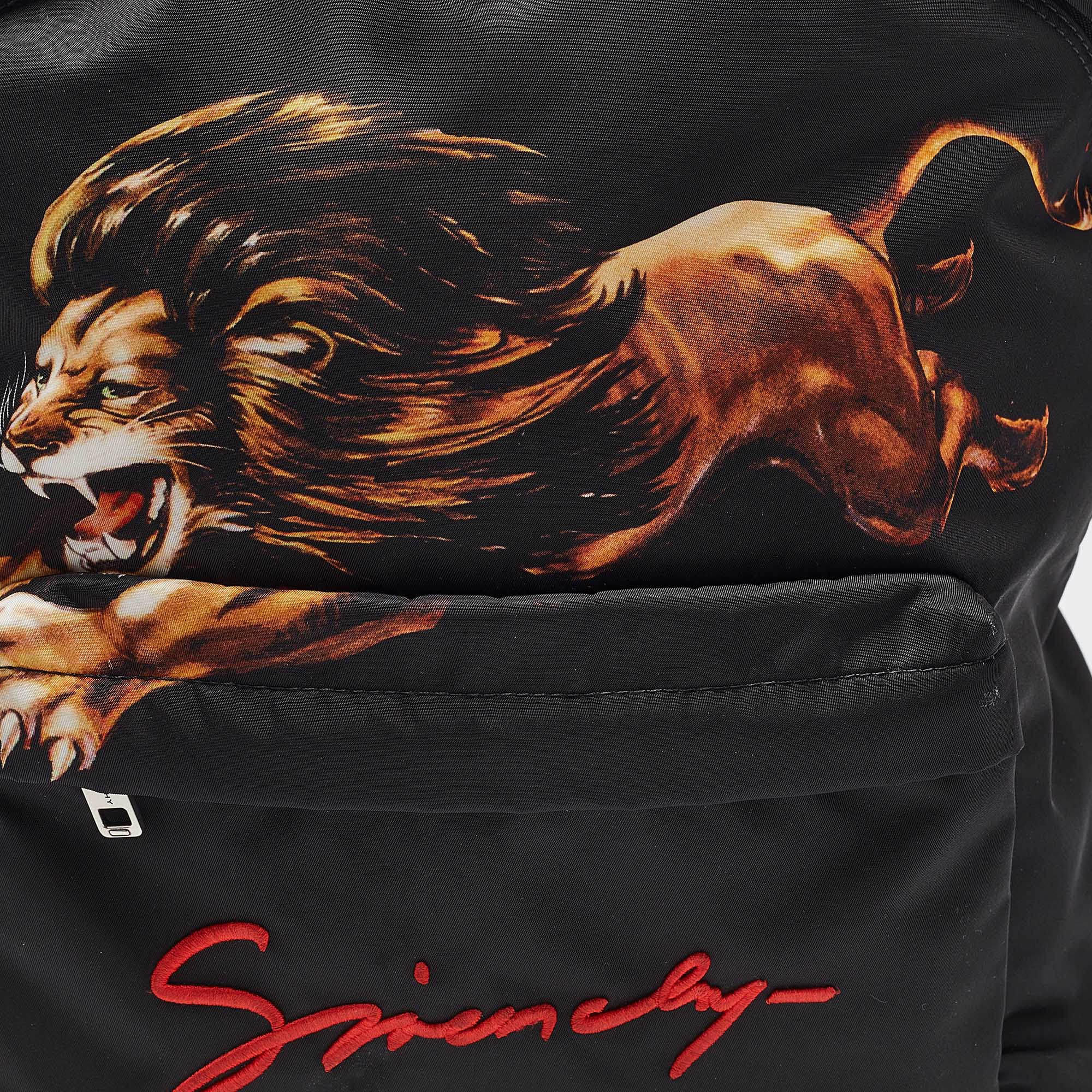 Givenchy Black Leather And Nylon Lion Print Backpack