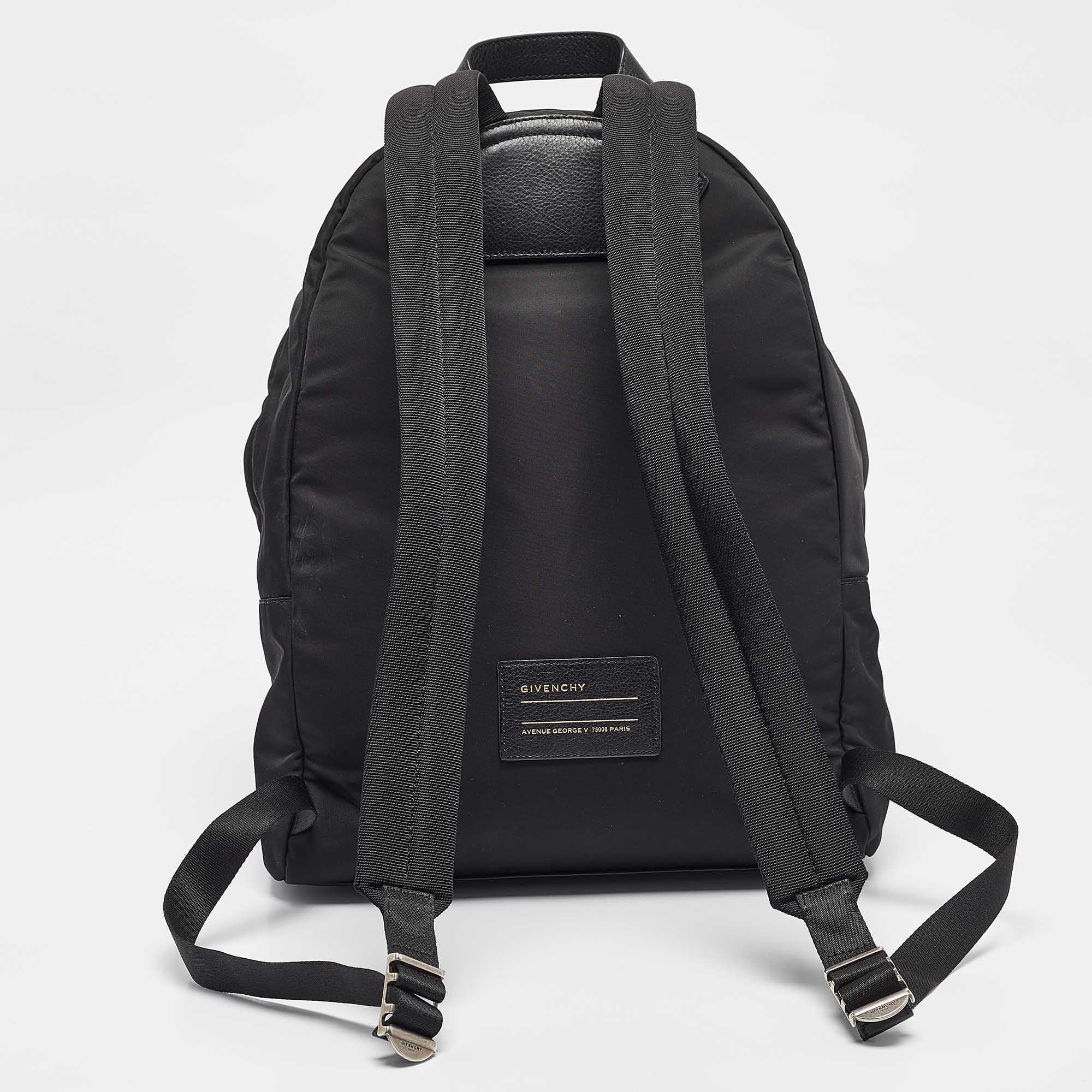 Givenchy Black Leather And Nylon Lion Print Backpack