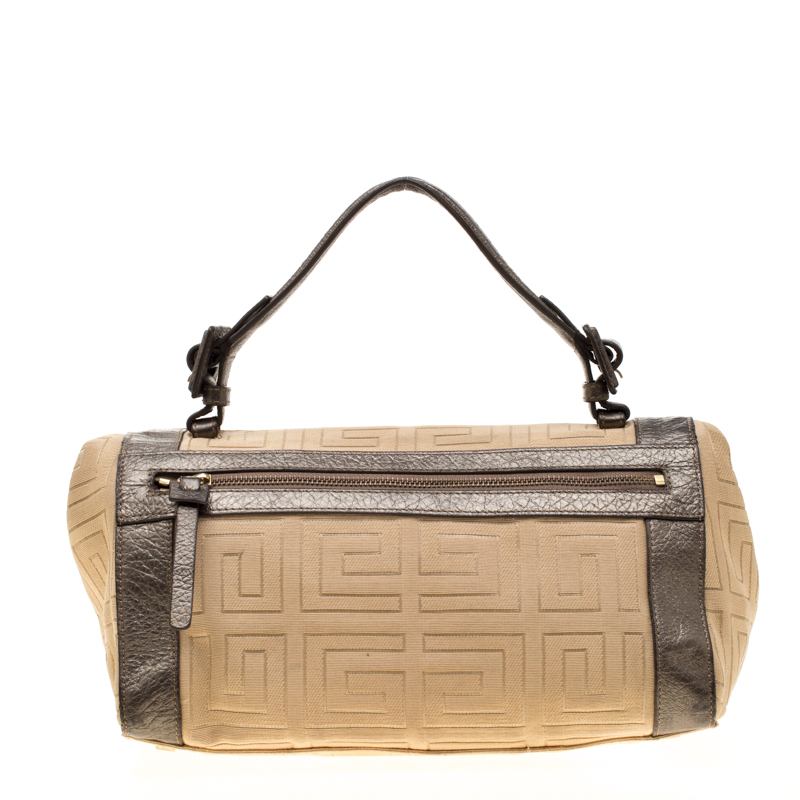 Givenchy Cream And Metallic Brown Canvas And Leather Satchel