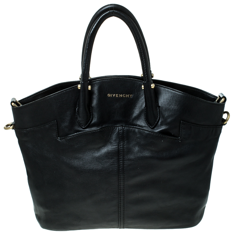 Image of Givenchy Black Leather Front Pocket Satchel