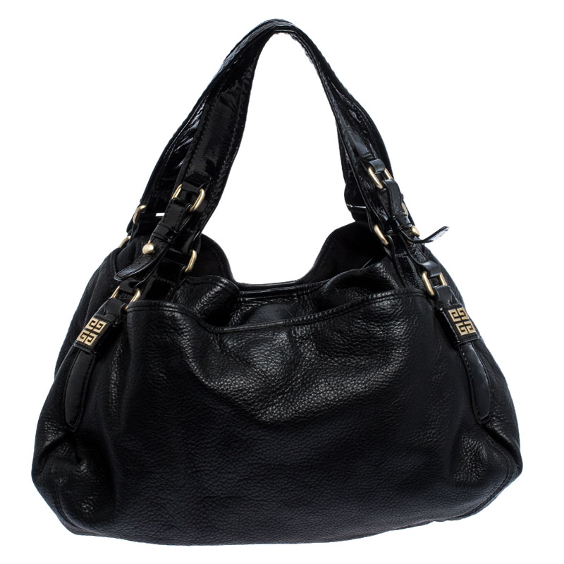 Givenchy Black Leather And Patent Leather Hobo