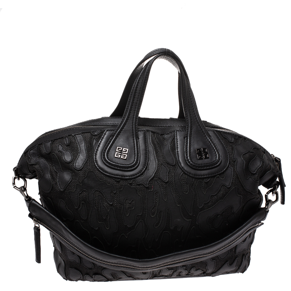 Image of Givenchy Black Leather and Nylon Medium Nightingale Satchel