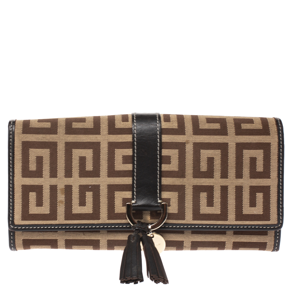 Image of Givenchy Beige/Brown Monogram Canvas and Leather Continental Wallet