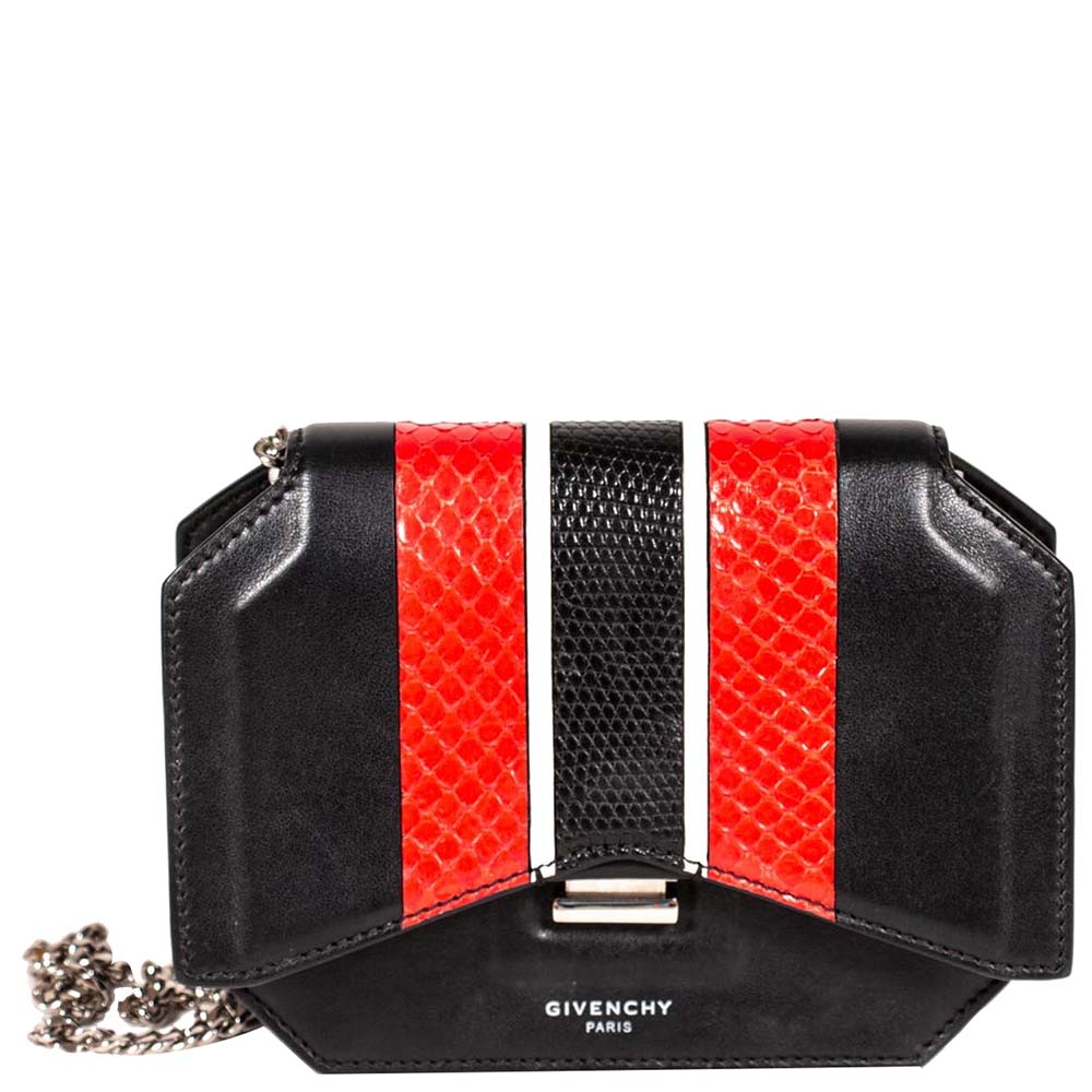Image of Givenchy Black Bow Cut Mini Python Leather Cross Body Bag