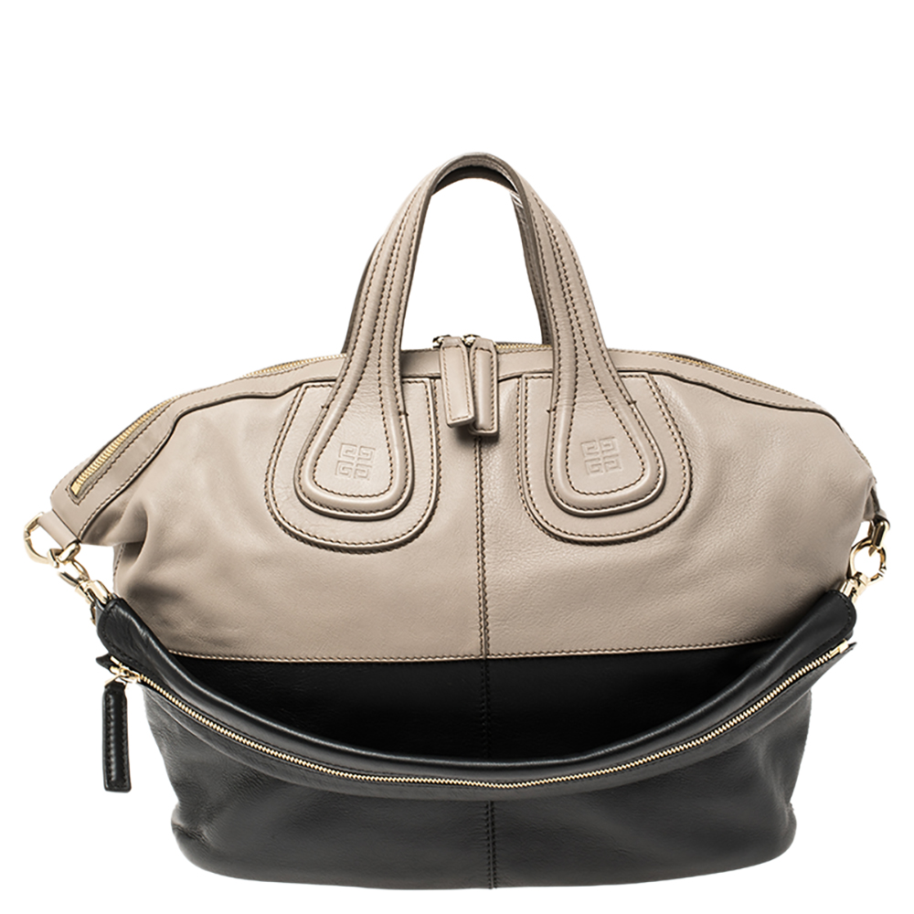 Image of Givenchy Beige/Black Leather Medium Nightingale Satchel