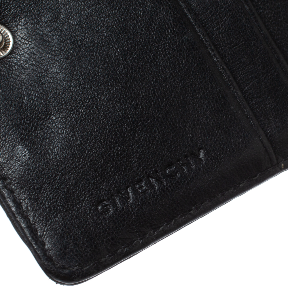 Givenchy Silver/Black Canvas And Leather Trim Embossed Logo Trifold Wallet