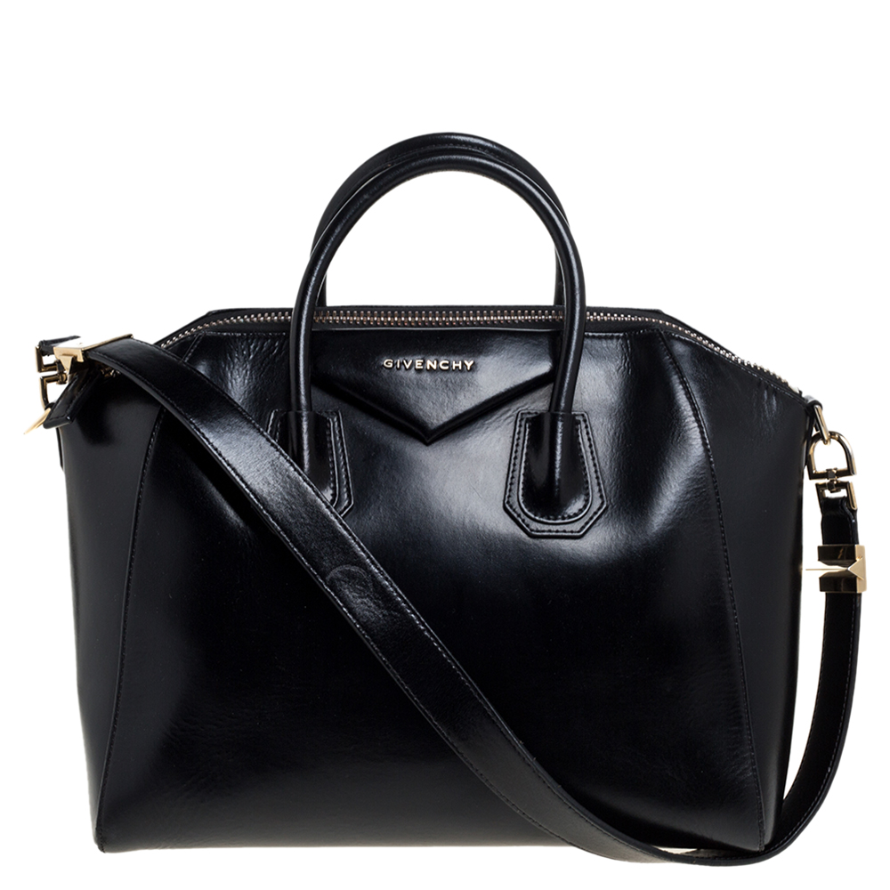 Image of Givenchy Black Leather Medium Antigona Satchel