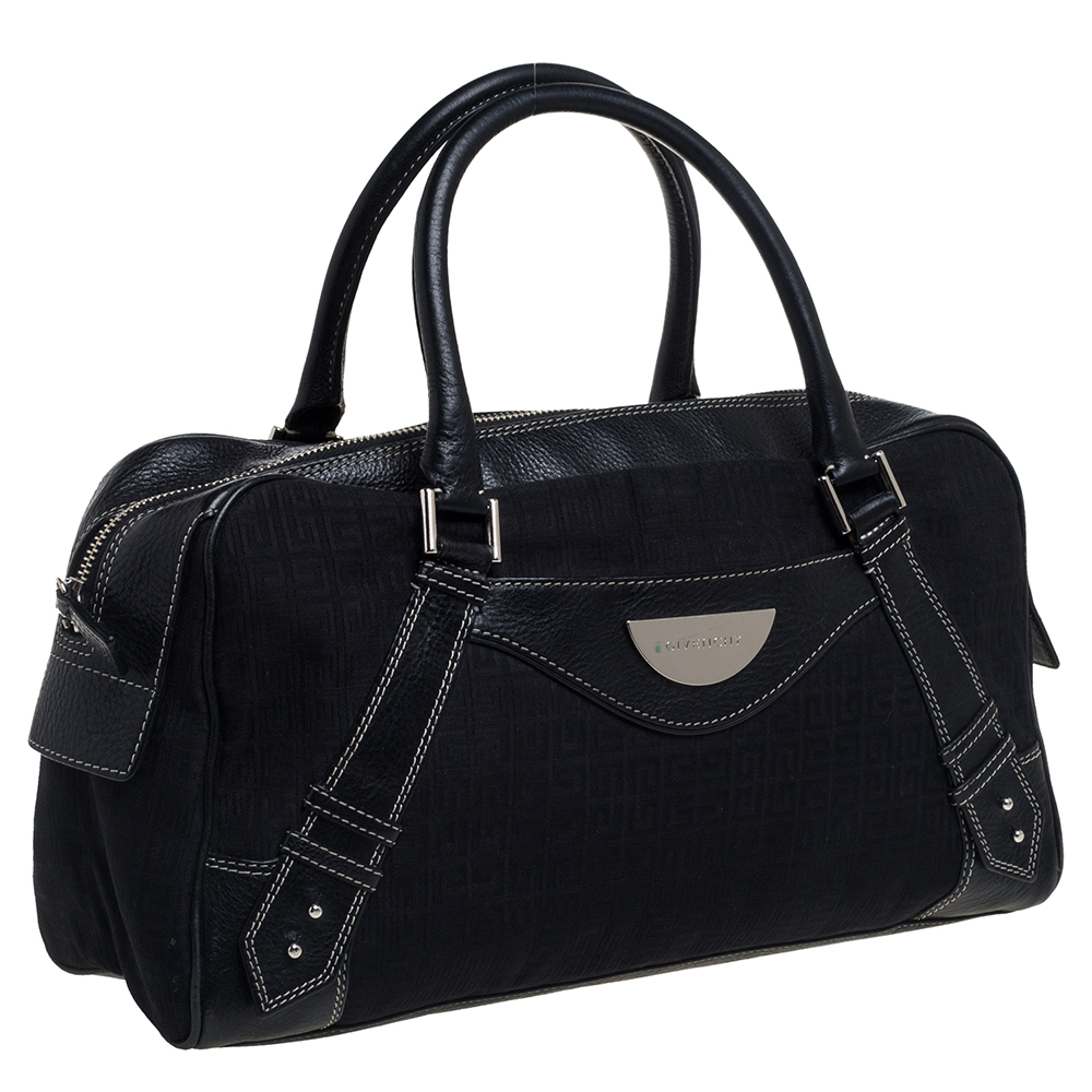 Givenchy Black Monogram Canvas And Leather Zip Satchel