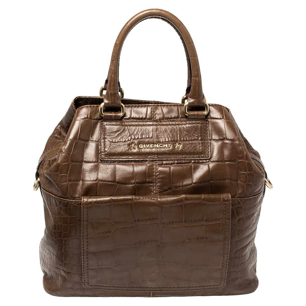 Givenchy Brown Croc Embossed Leather Tote