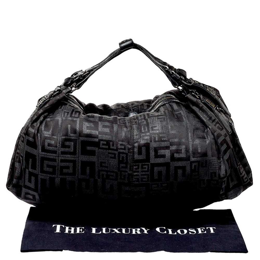 Givenchy Black Monogram Nylon And Leather Double Handle Hobo