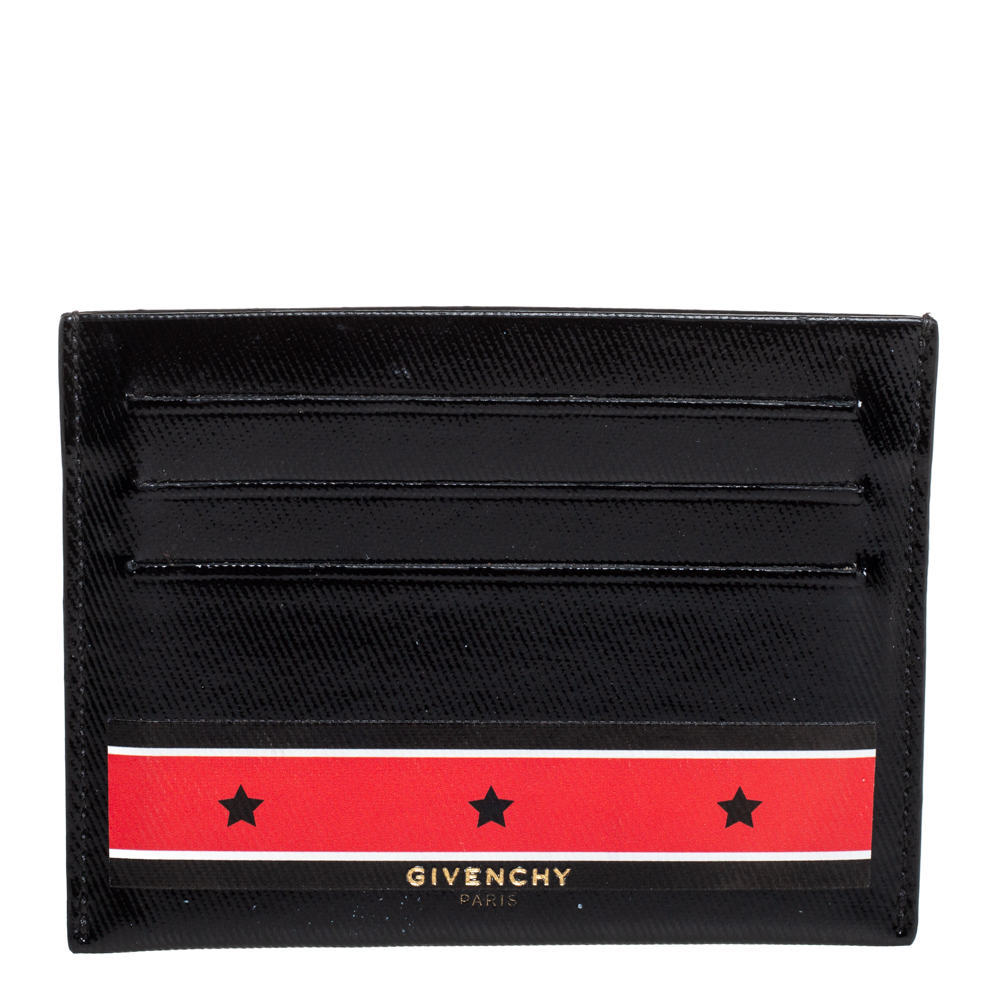 Givenchy Black Patent Leather Stars And Stripes Print Cardholder