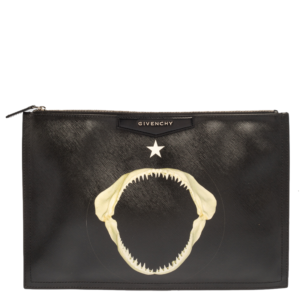 Givenchy Black Patent Leather Printed Clutch