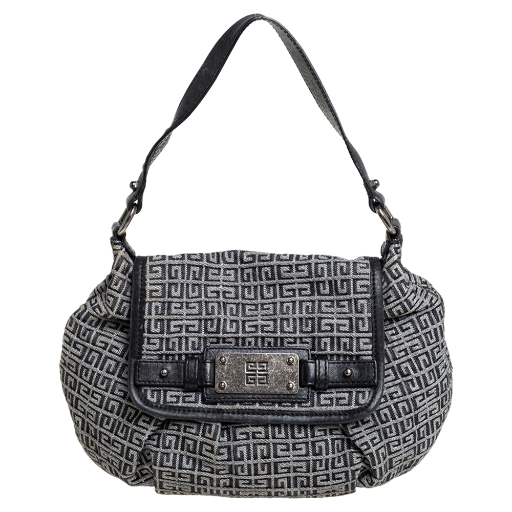 Givenchy Grey/Black Monogram Canvas and Leather Trim Hobo
