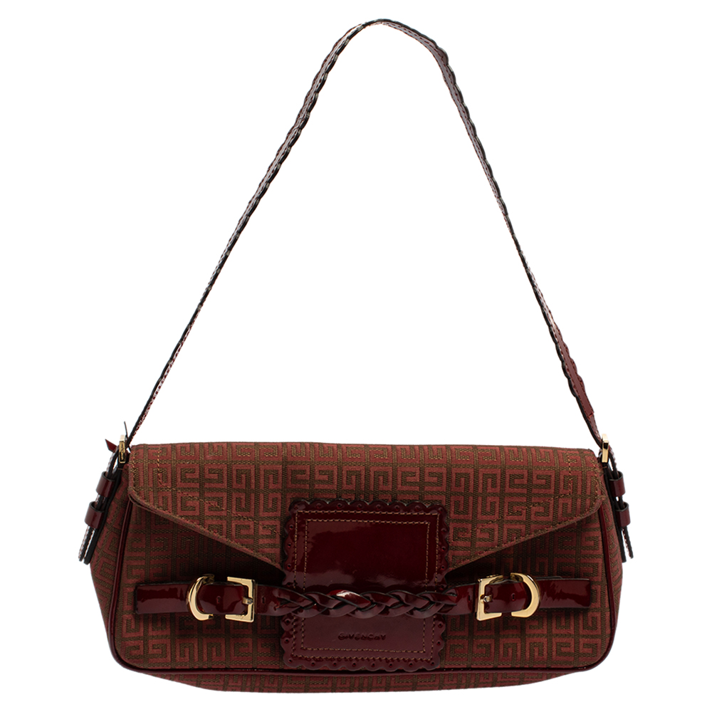 Givenchy Brown/Burgundy Signature Canvas and Leather Flap Baguette