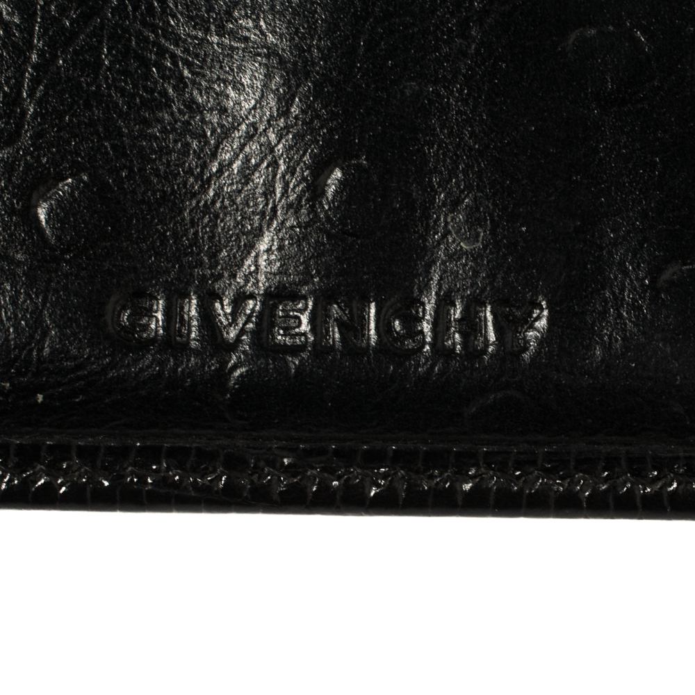 Givenchy Black Monogram Canvas And Croc Embossed Leather Tri Fold Continental Wallet