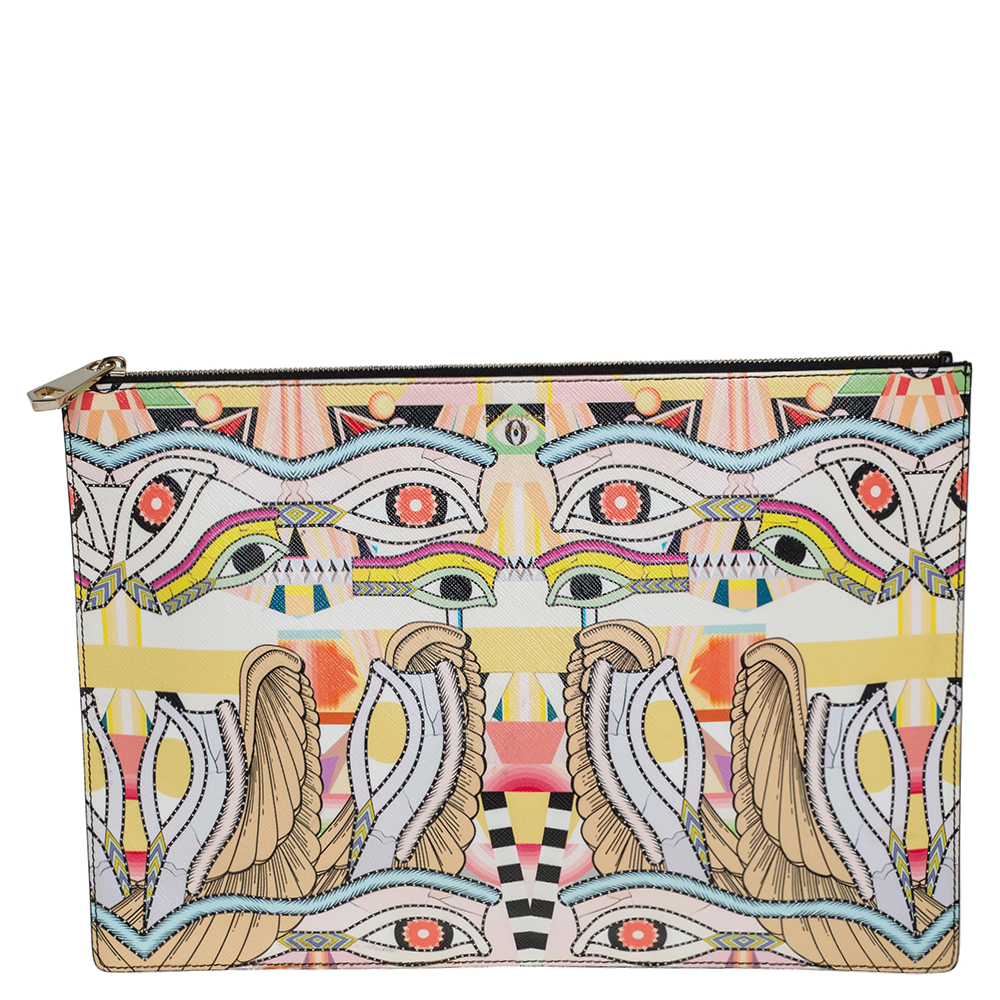 Givenchy Yellow Iconic Dragon Printed Patent Leather Clutch