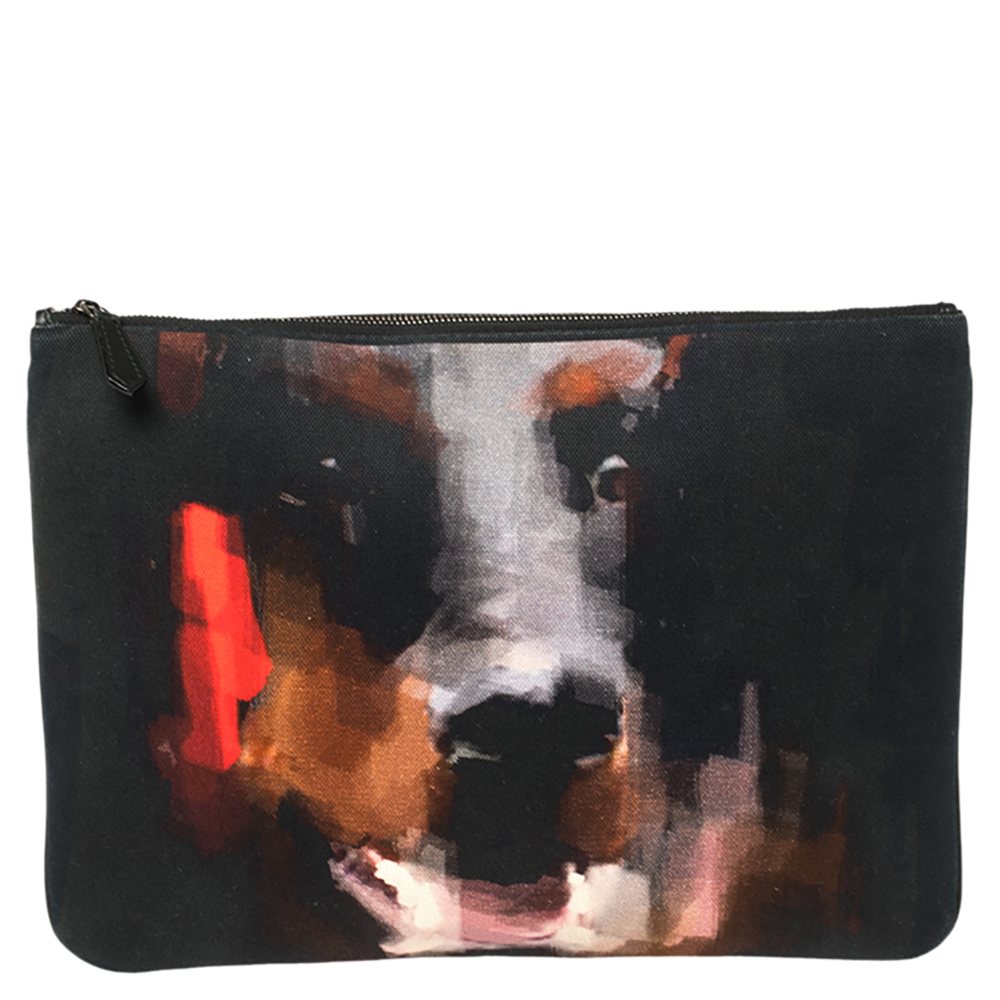 Givenchy Black Canvas and Leather Rottweiler Face Clutch