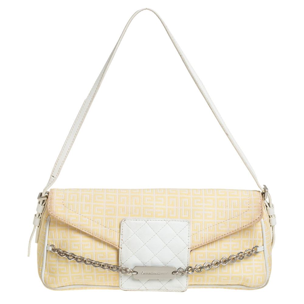Givenchy Yellow Signature Canvas and Leather Flap Baguette
