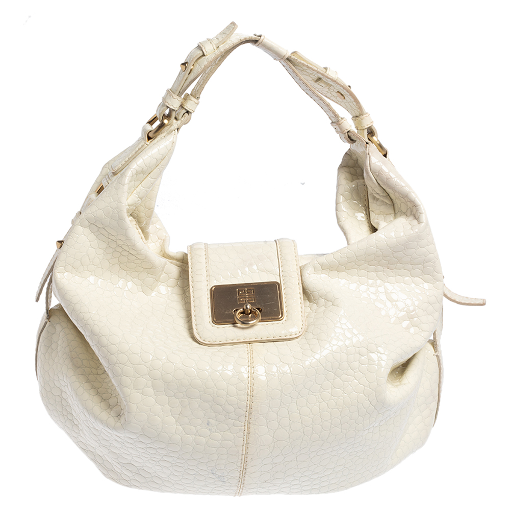 Givenchy Off White Patent Leather Flap Logo Hobo
