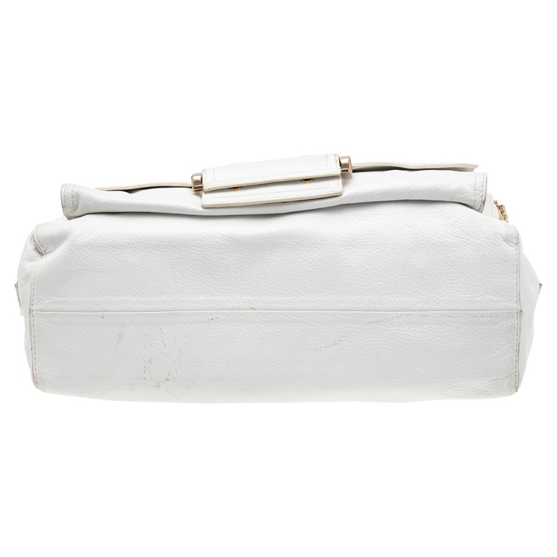 Givenchy White Leather East West Buckle Top Handle Bag