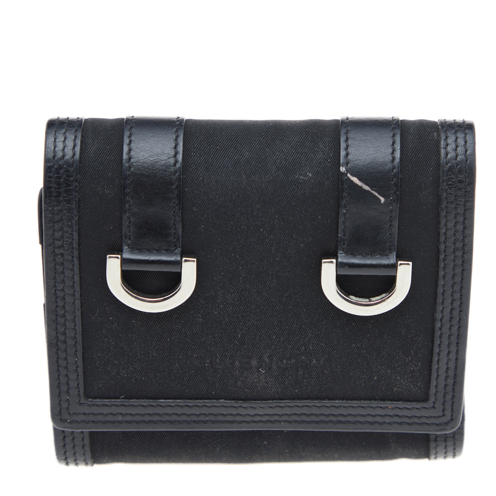 Givenchy Black Nylon And Leather Trifold Wallet