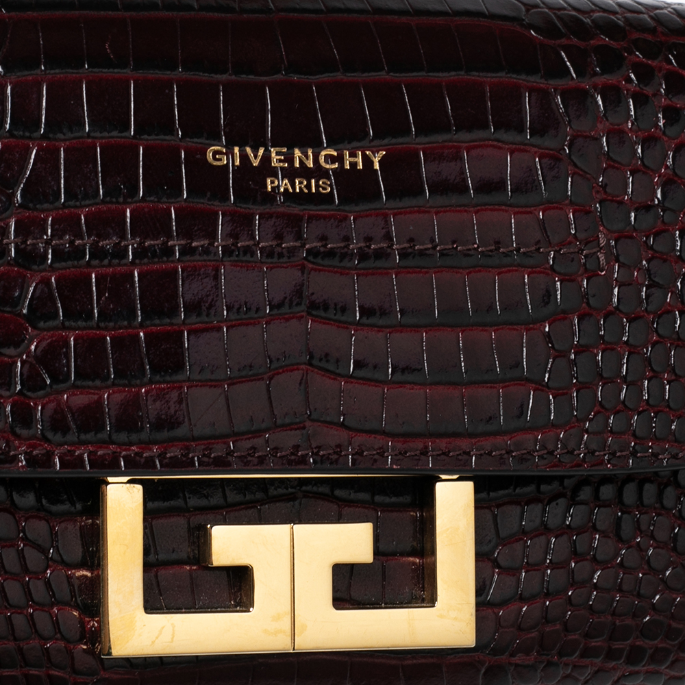 Givenchy Dark Burgundy Croc Embossed Leather Nano Eden Shoulder Bag