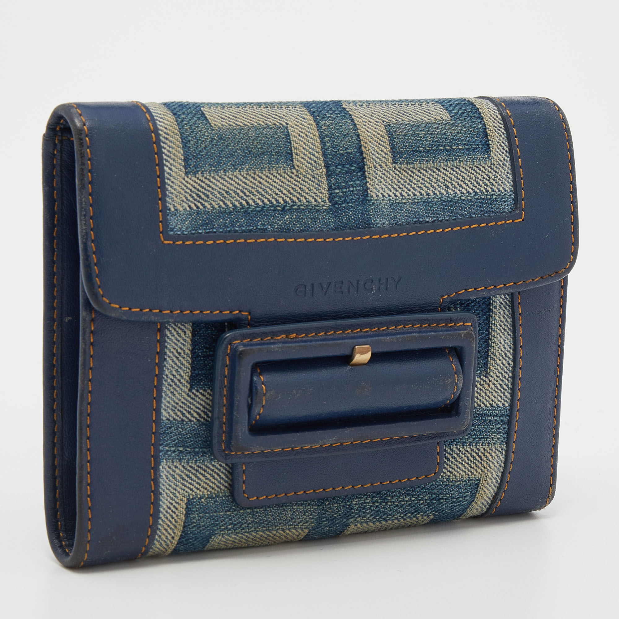 Givenchy Blue Denim An Leather Trifold Wallet