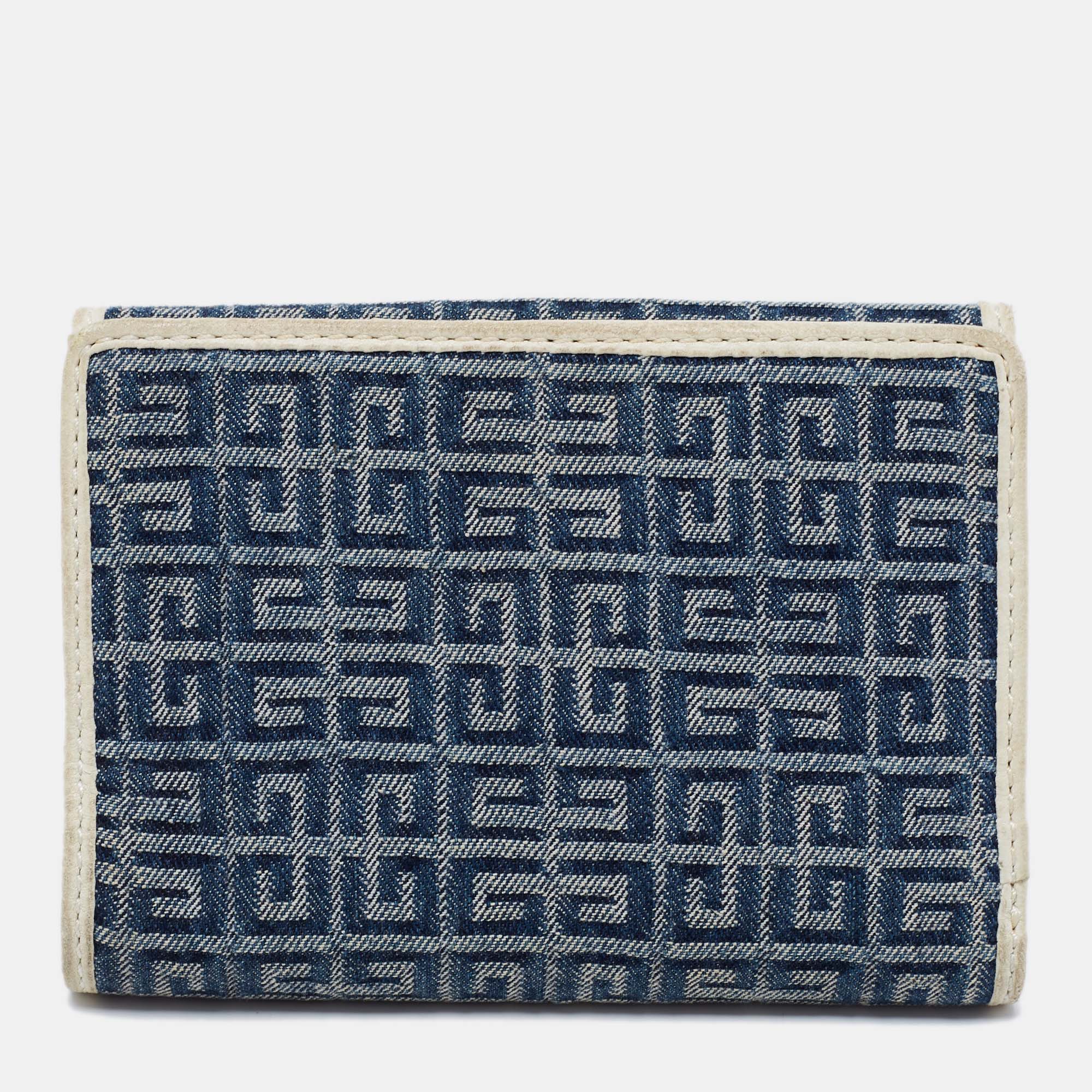 Givenchy Blue/Cream Monogram Canvas And Leather Metal Flap Compact Wallet
