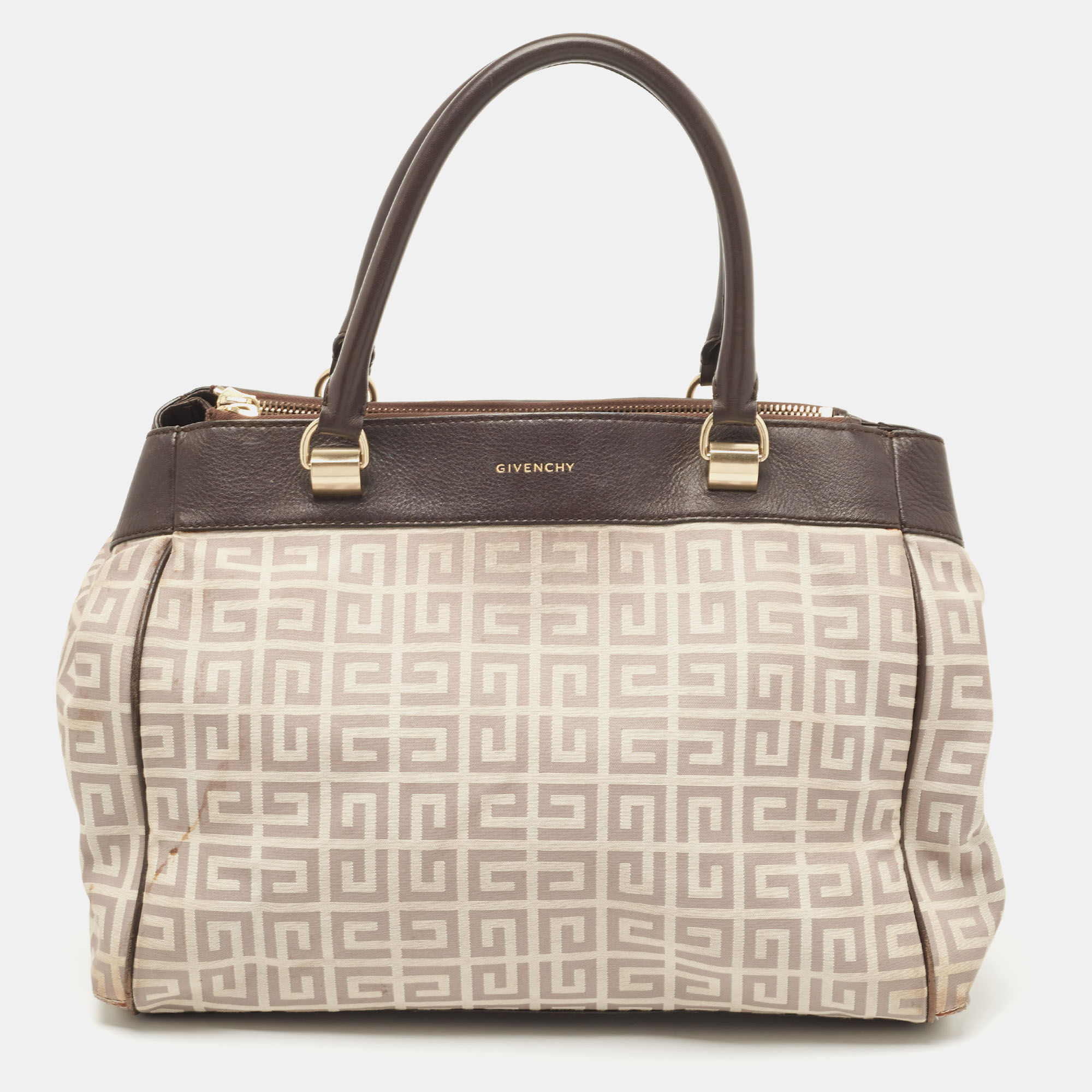 Givenchy Dark Brown/Beige Monogram Canvas And Leather Double Zip Tote
