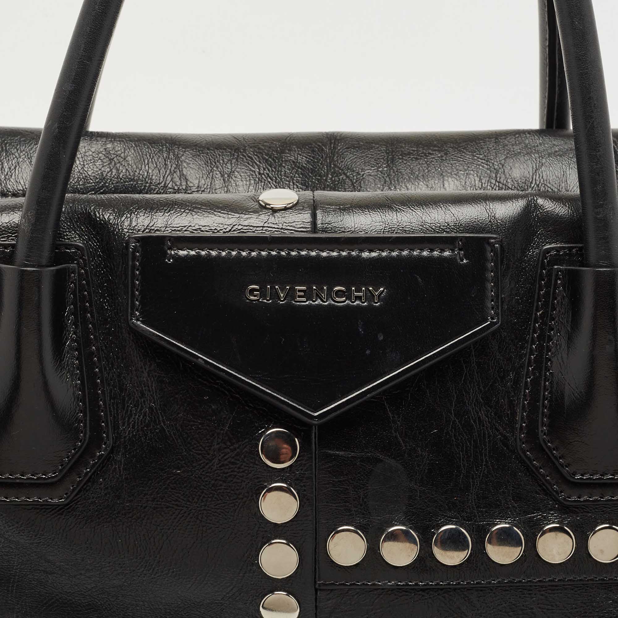 Givenchy Black Glossy Leather Studded Antigona Soft Satchel