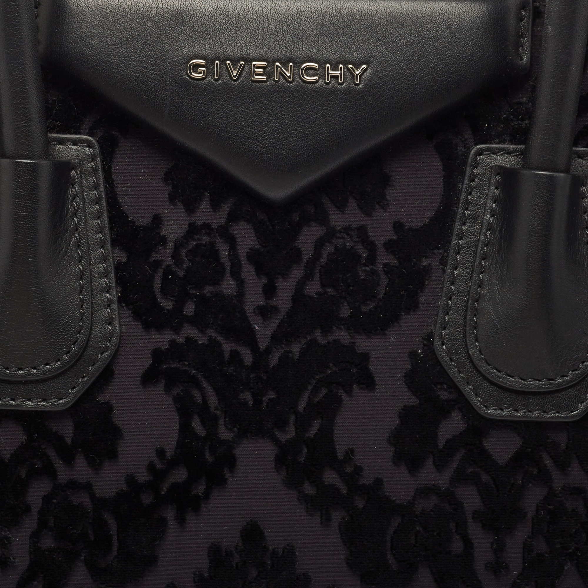 Givenchy Black Leather And Velvet Small Devore Antigona Satchel