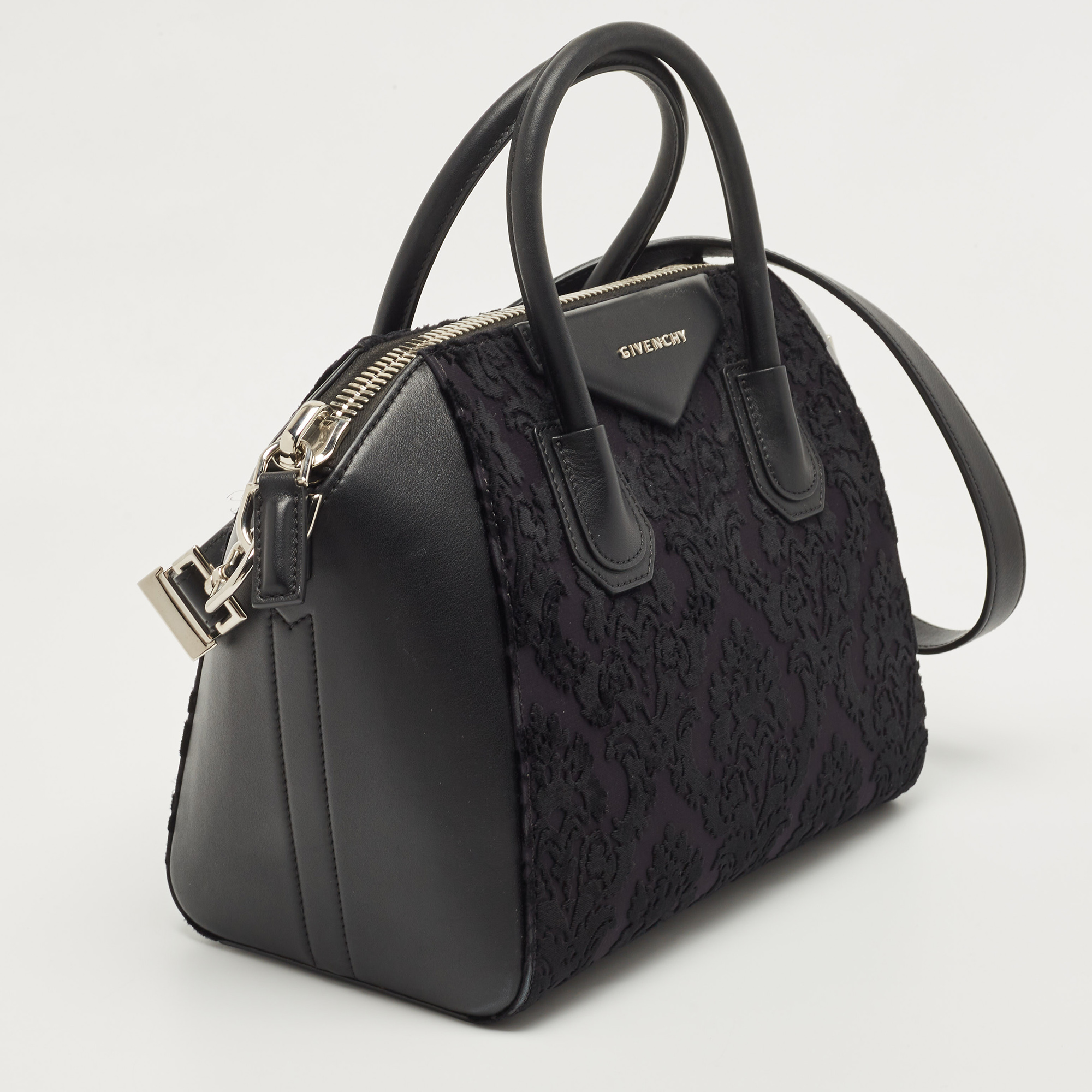 Givenchy Black Leather And Velvet Small Devore Antigona Satchel