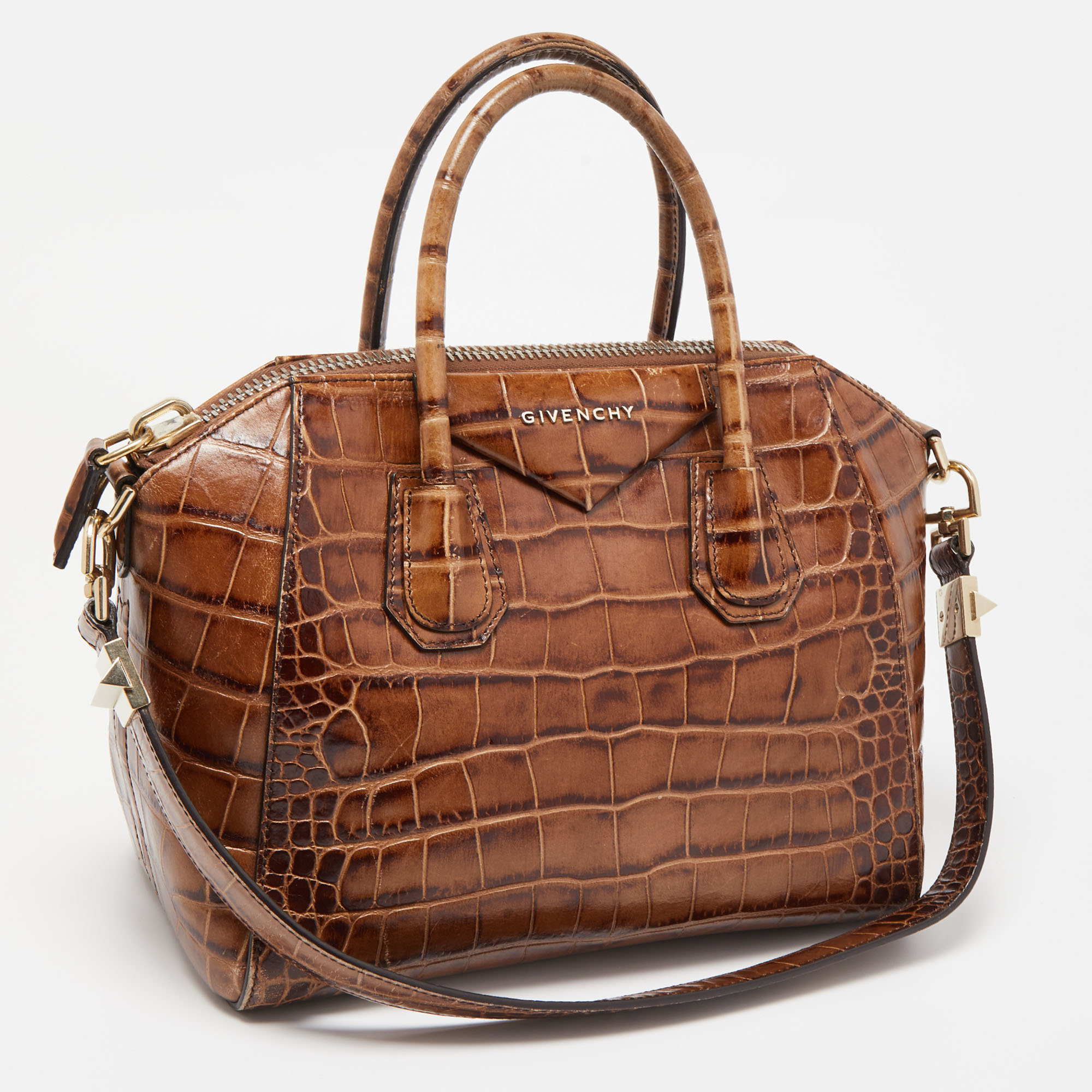 Givenchy Brown Croc Embossed Leather Small Antigona Satchel