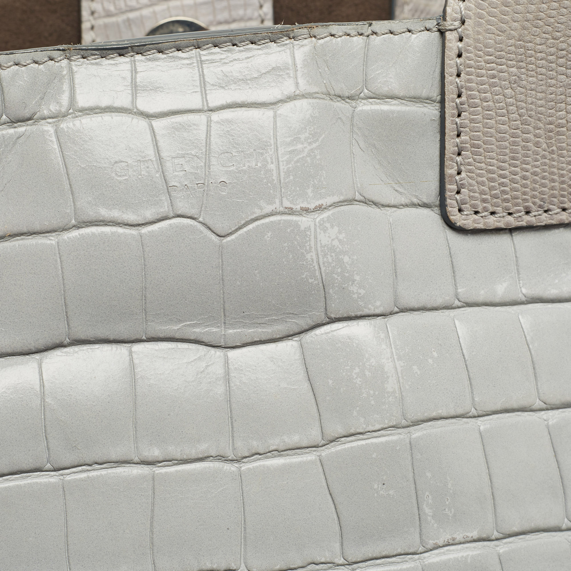 Givenchy Two Tone Grey Croc Embossed Leather Easy Tote